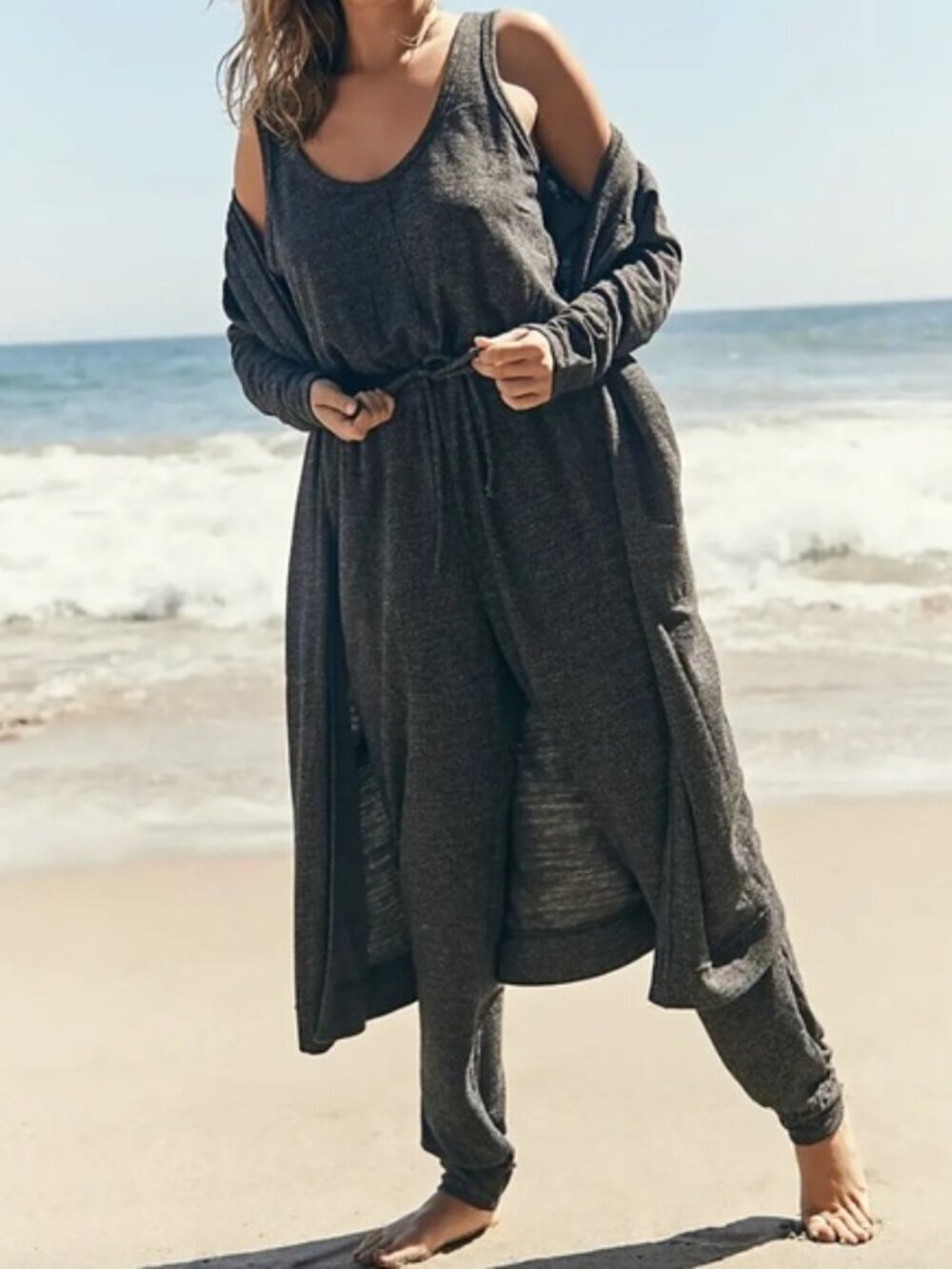 Free People Beach Bicoastal Knit Jumpsuit Charcoal Gray Size Medium Coastal Boho